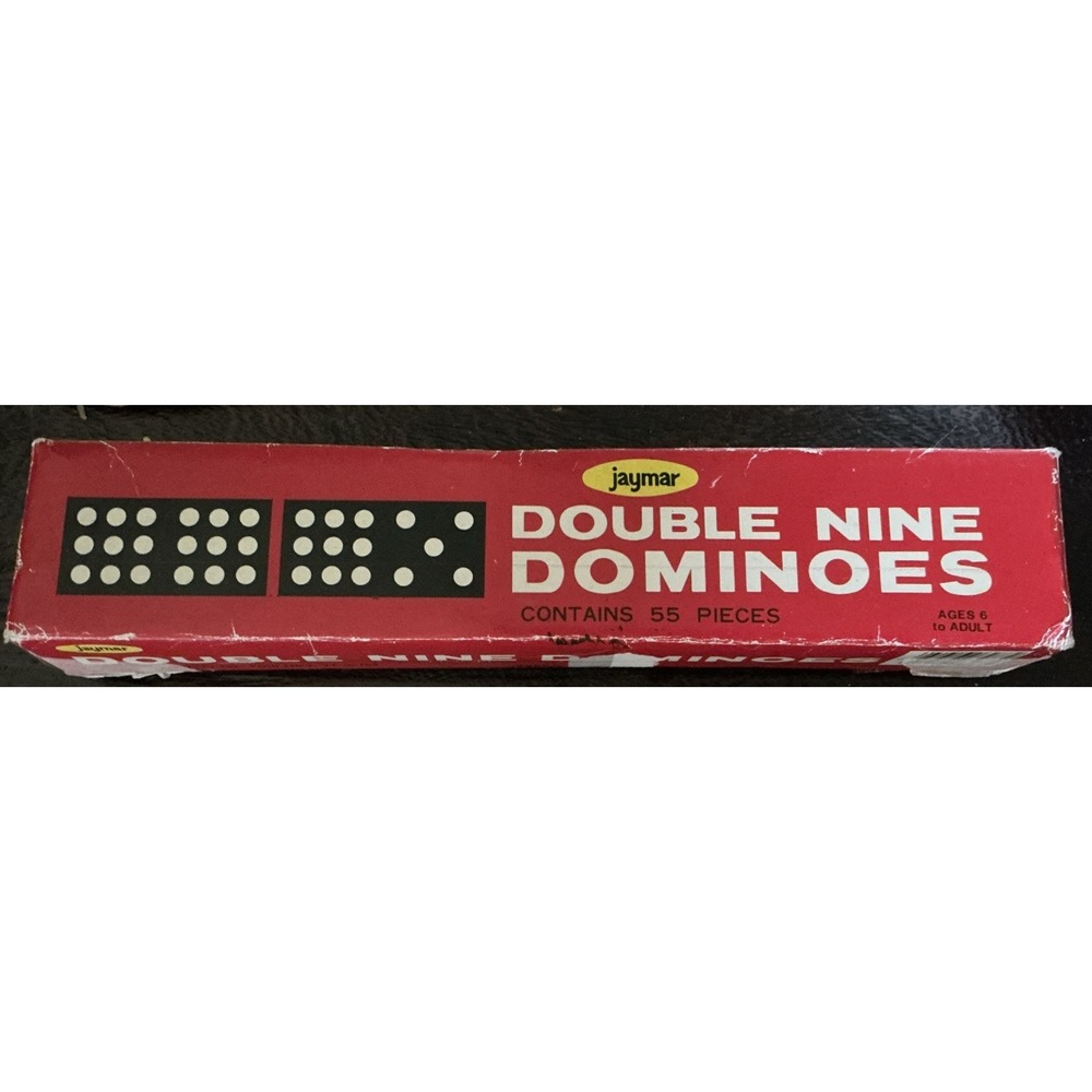 1960s JAYMAR DOUBLE 12 DOMINOES-all 91 pc black with white dots-Original Box